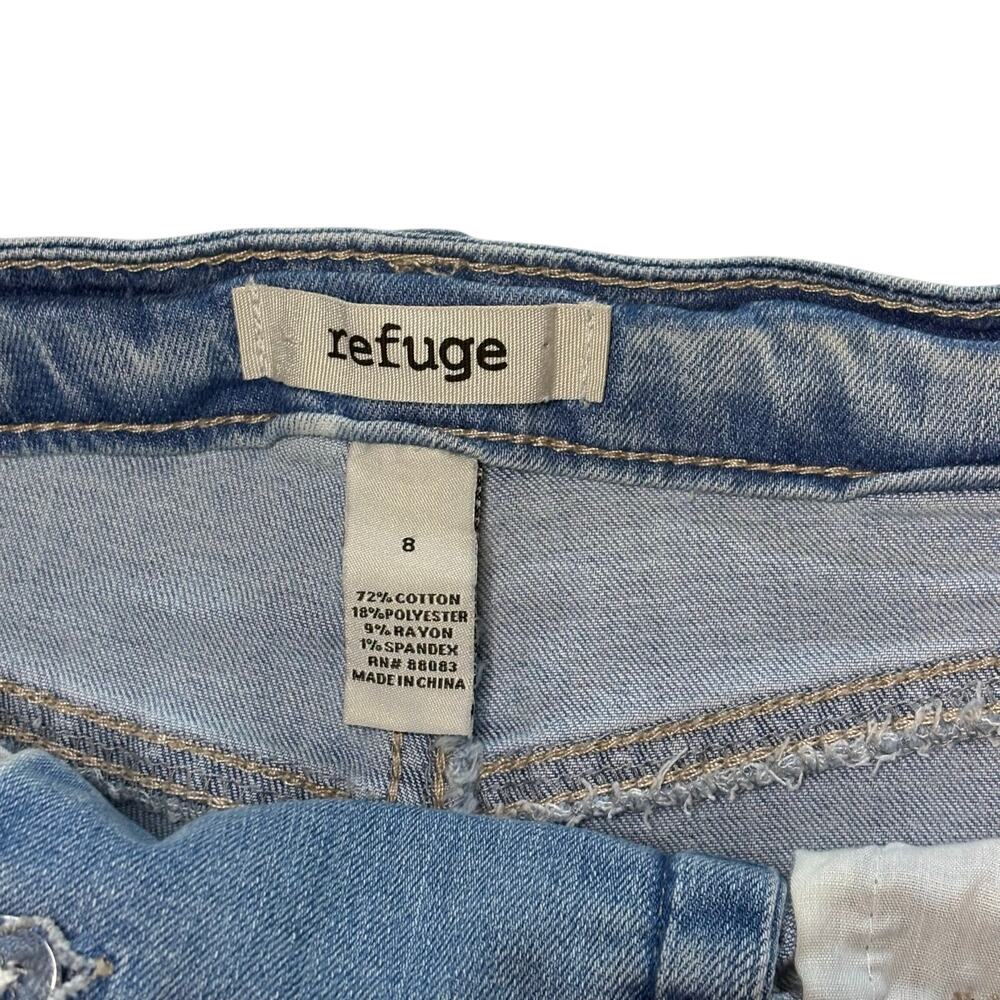 Refuge Lace Up Tie Front Cut Off Distressed Blue Jean Short Shorts sz 8 - Picture 7 of 13
